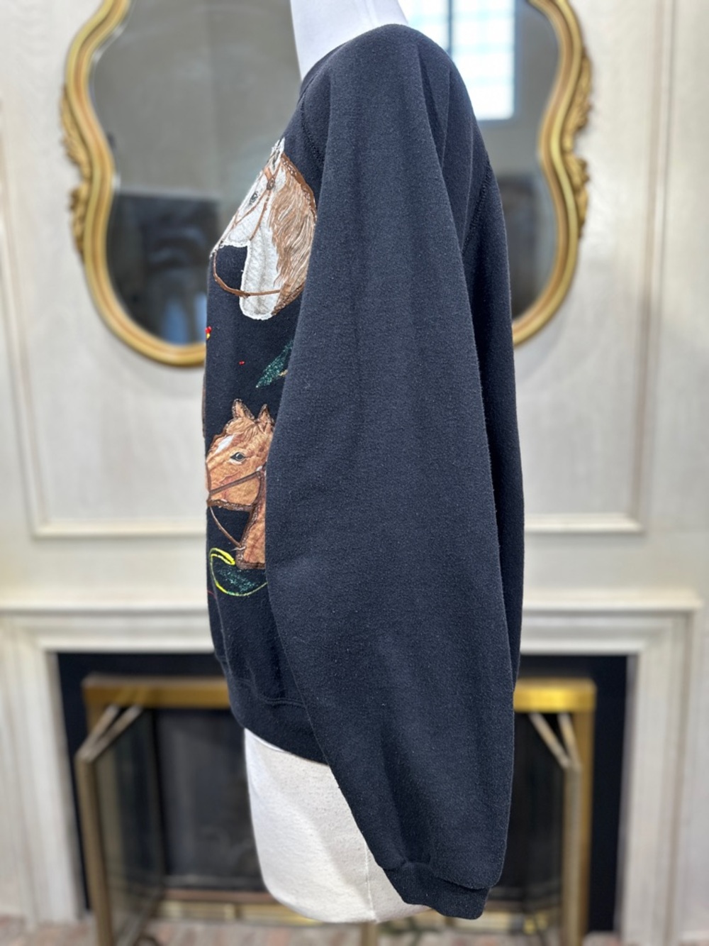 Tultex Sweatshirt 2XL Black Horse Puff Paint Art Western Coastal Cowgirl - Picture 7 of 12